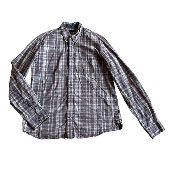 John Varvatos Plaid Button-Down Shirt Long Sleeve 100% Cotton Purple Size Large - Picture 1 of 13